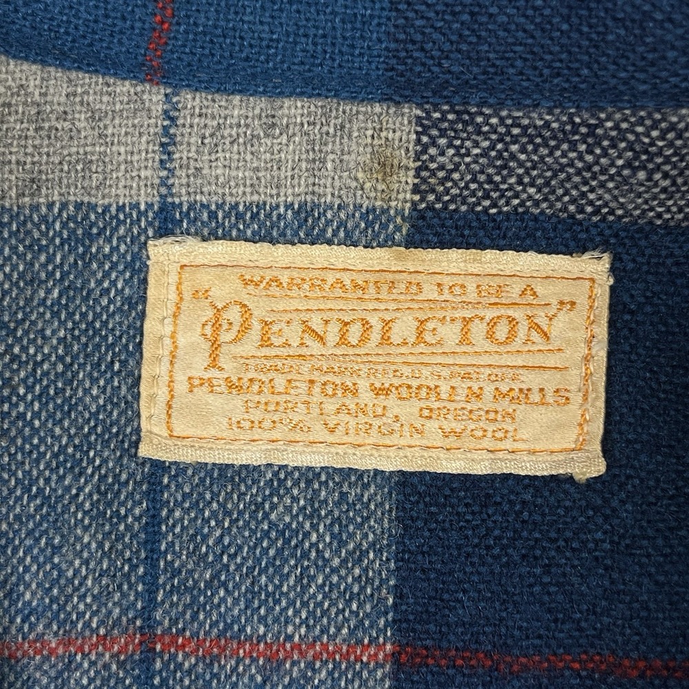Vtg 1950s PENDLETON Wool Flannel 49er Shirt Jacket Shell Buttons Blue Plaid - Picture 2 of 11